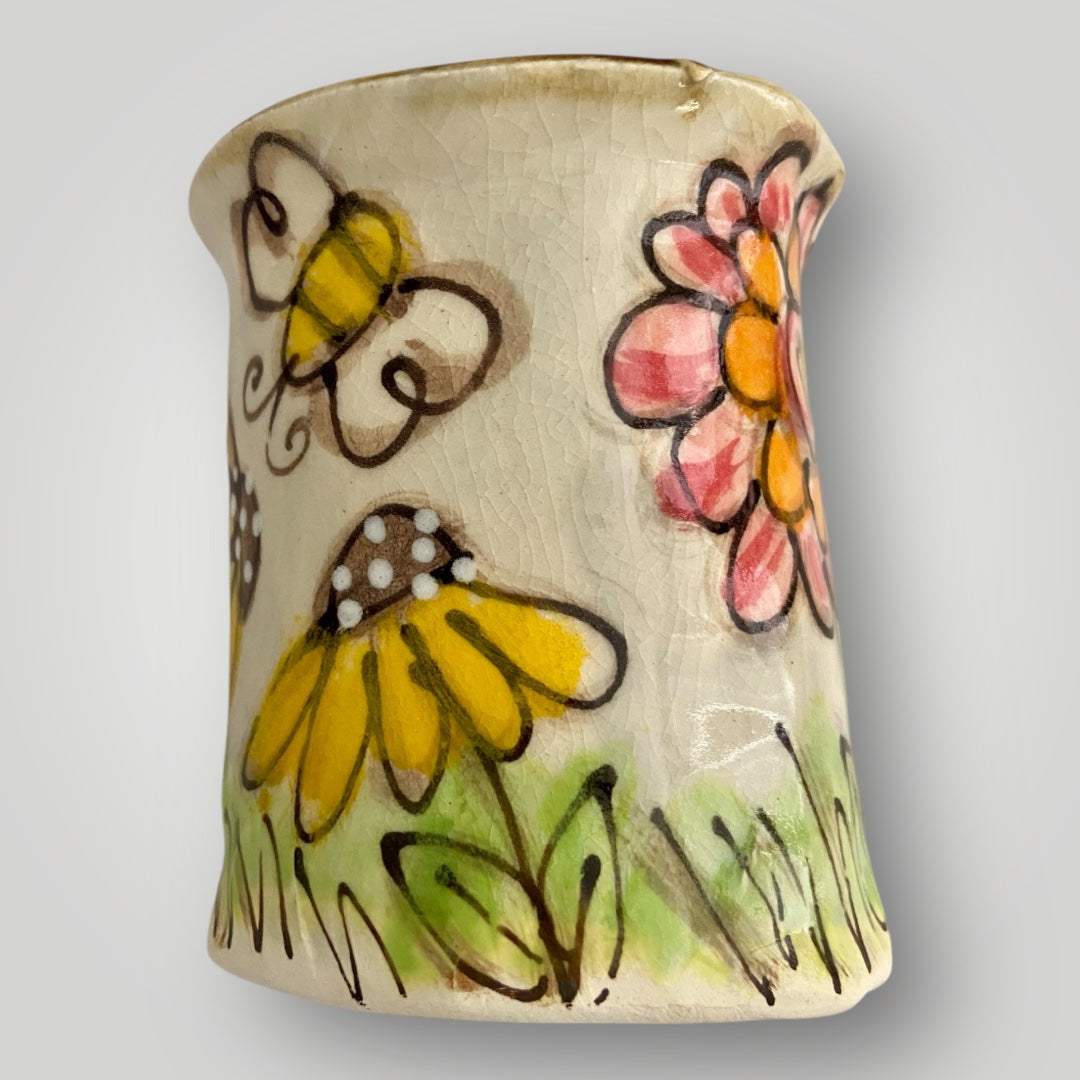 Flower Line - Juice Glass - Bee Dragonfly Flowers - Heartfelt Traditions Pottery