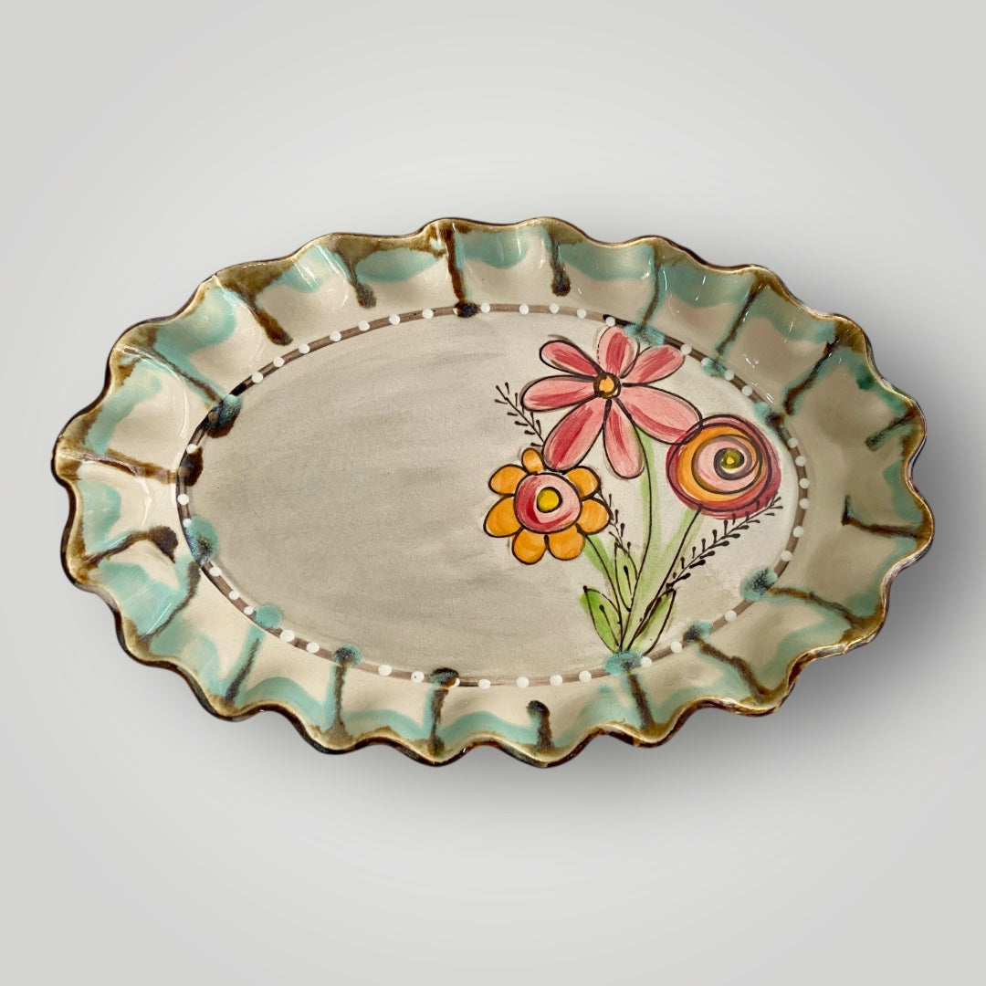 Flower Line - Large Oval Platter - Flower Trio - Heartfelt Traditions Pottery