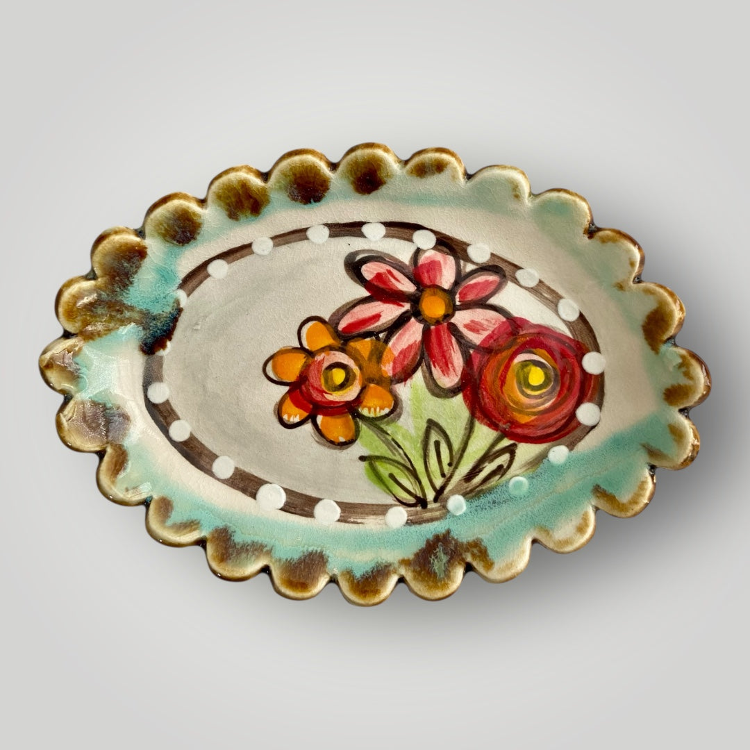 Flower Line Soap Dish - Flower Trio #1 - Heartfelt Traditions Pottery
