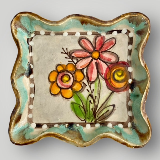 Flower Line - Square Ruffle Tray - Flower Trio #1 - Heartfelt Traditions Pottery