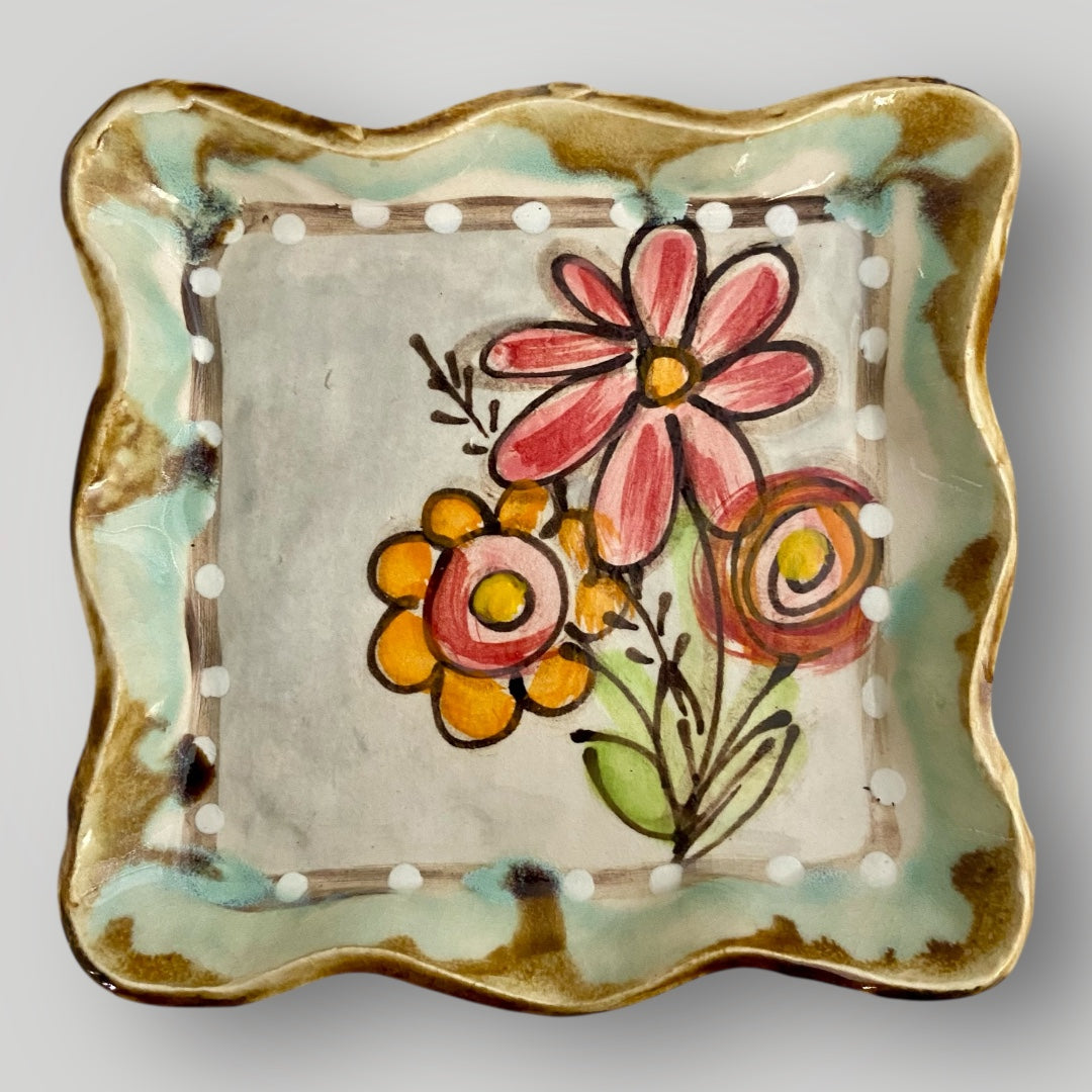 Flower Line - Square Ruffle Tray - Flower Trio #2 - Heartfelt Traditions Pottery