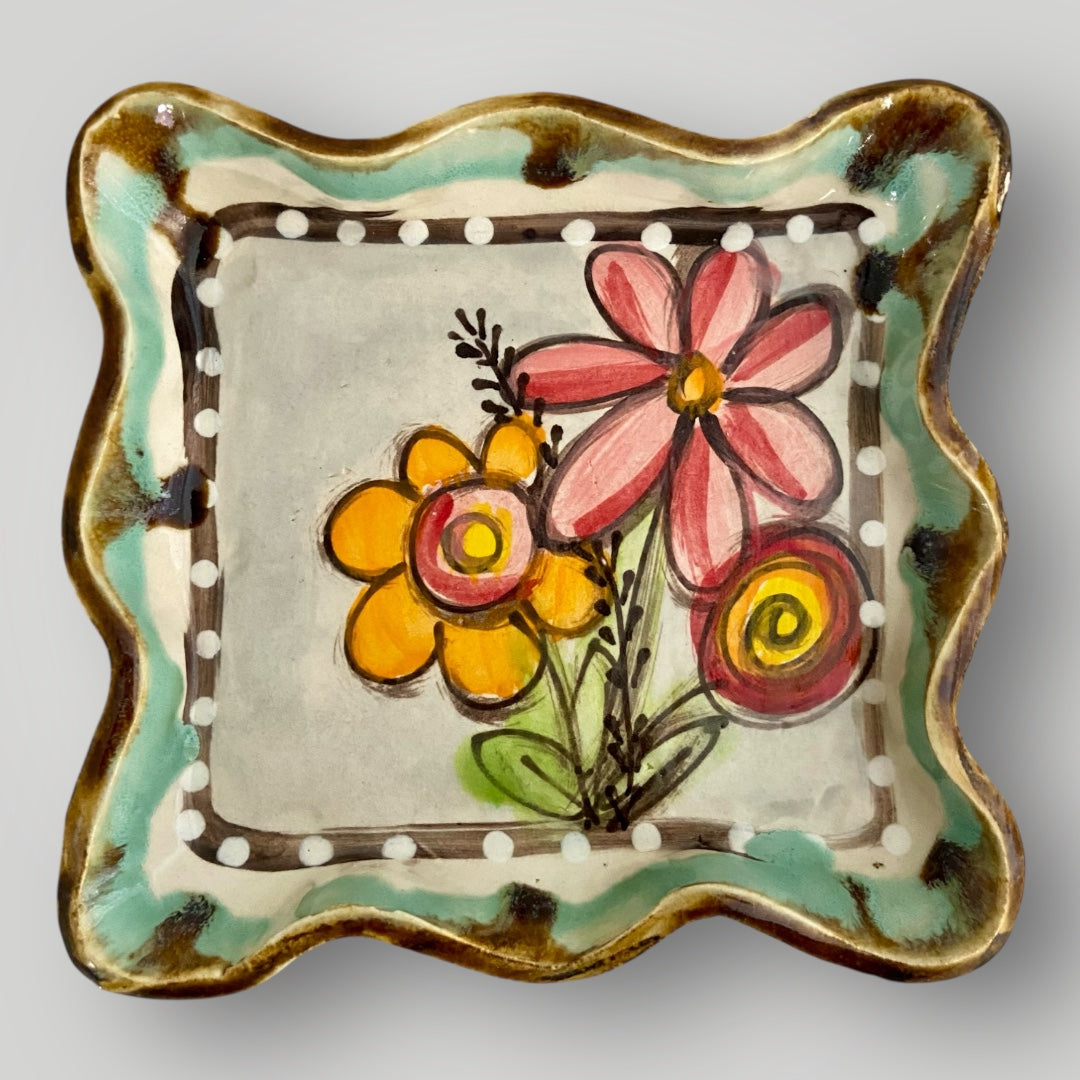 Flower Line - Square Ruffle Tray - Flower Trio #3 - Heartfelt Traditions Pottery