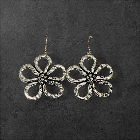 Flower Wire Earrings - Pewter - JER132