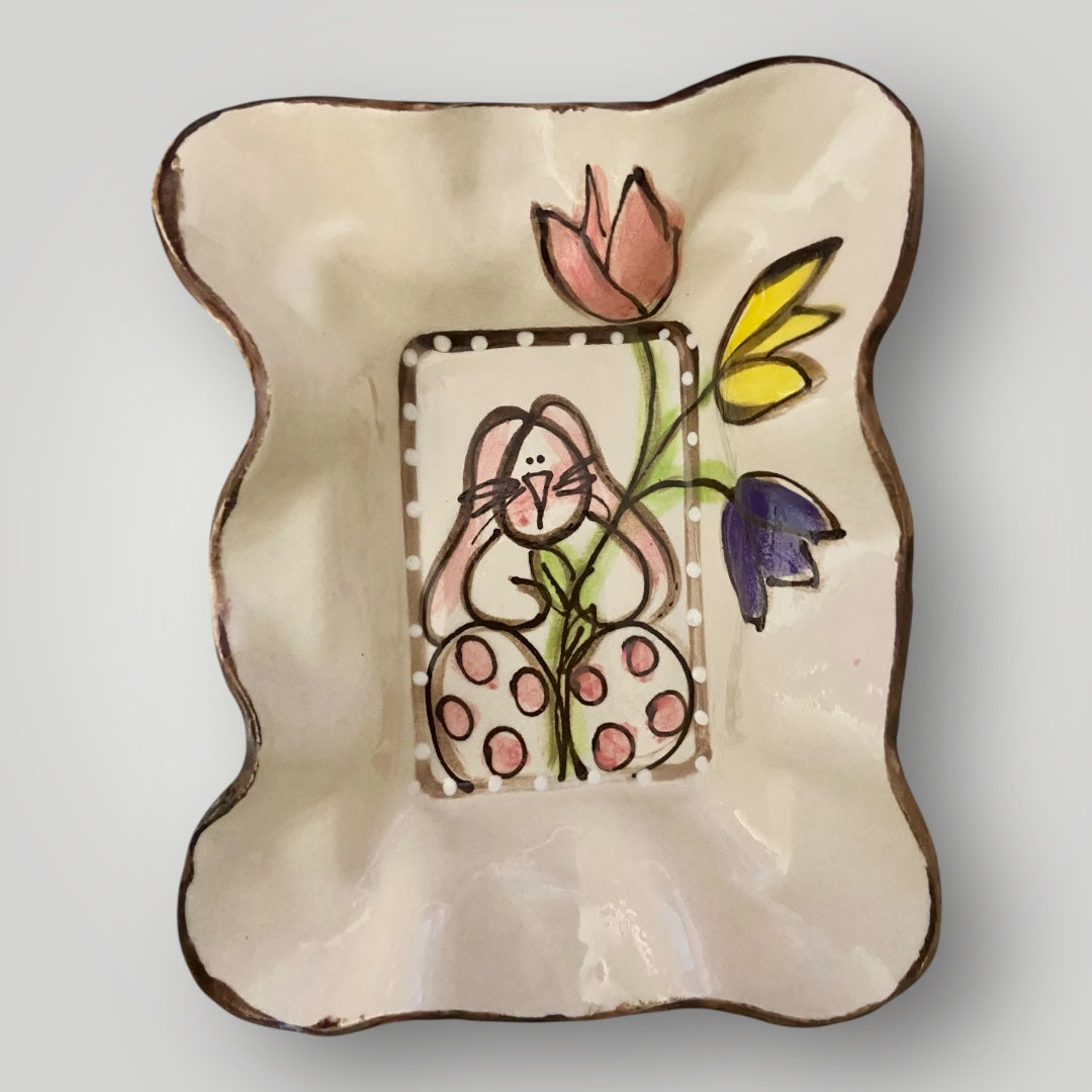 Friendship Bowl - Bunny Holding Tulip Trio #1 - Heartfelt Traditions Pottery