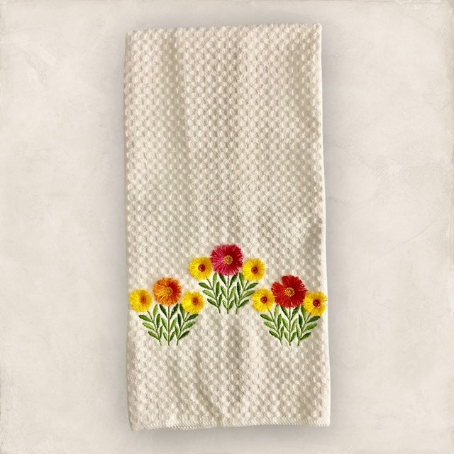 Fringed Flowers waffle kitchen towel