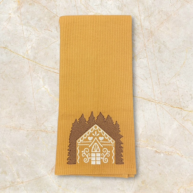 Gingerbread Chalet embossed embroidered hand towel