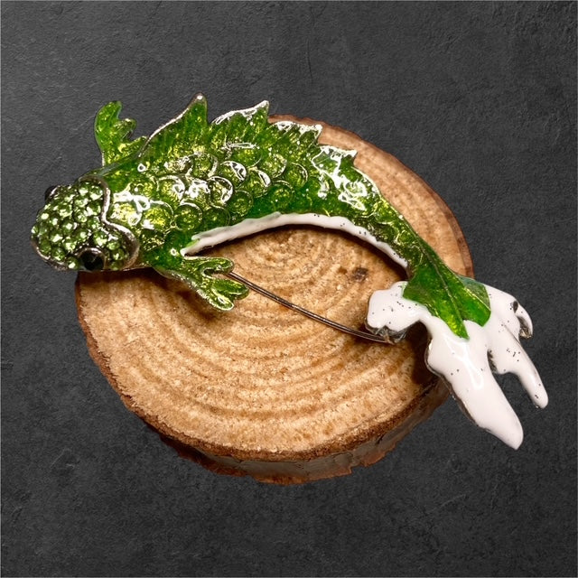 Green Koi brooch with detailed koi fish design