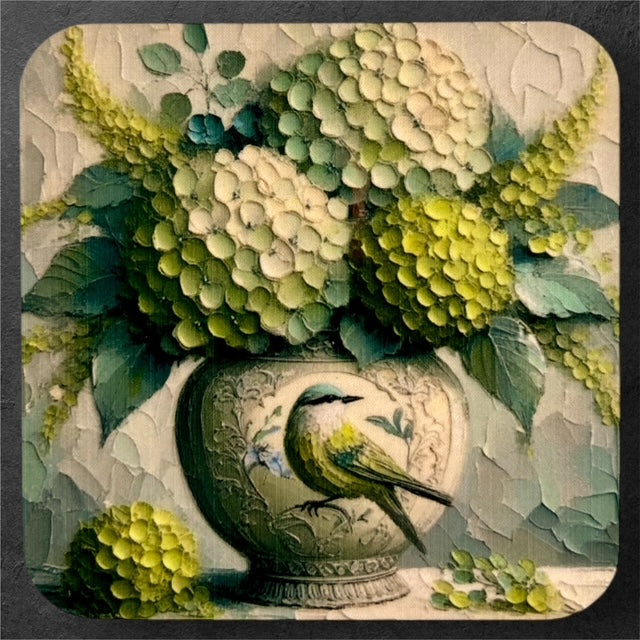 Green vase with hydrangeas magnet