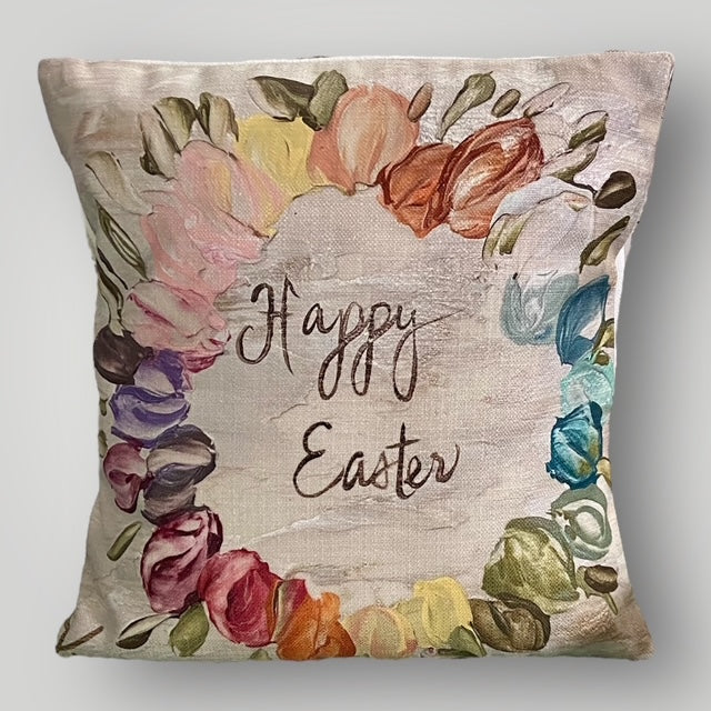 Happy Easter Egg Wreath Throw Pillow