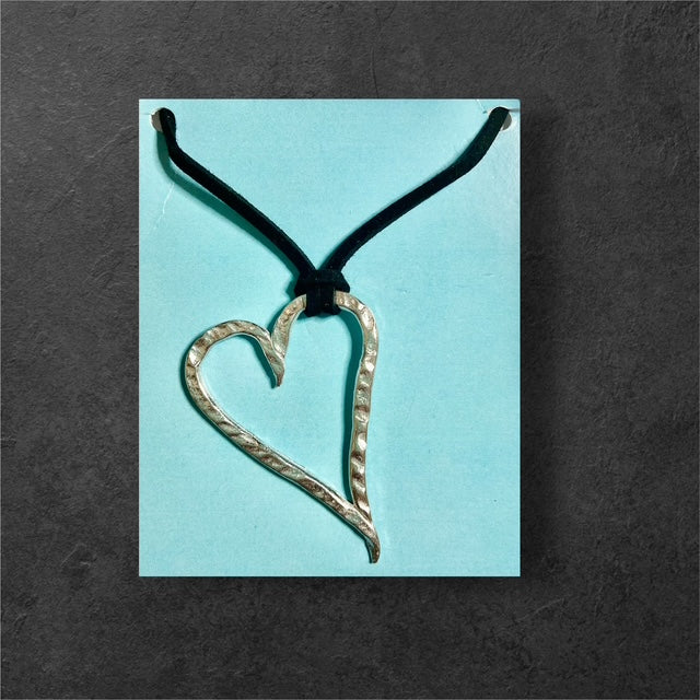 Heart Suede Cord Necklace - Pewter - JNL73