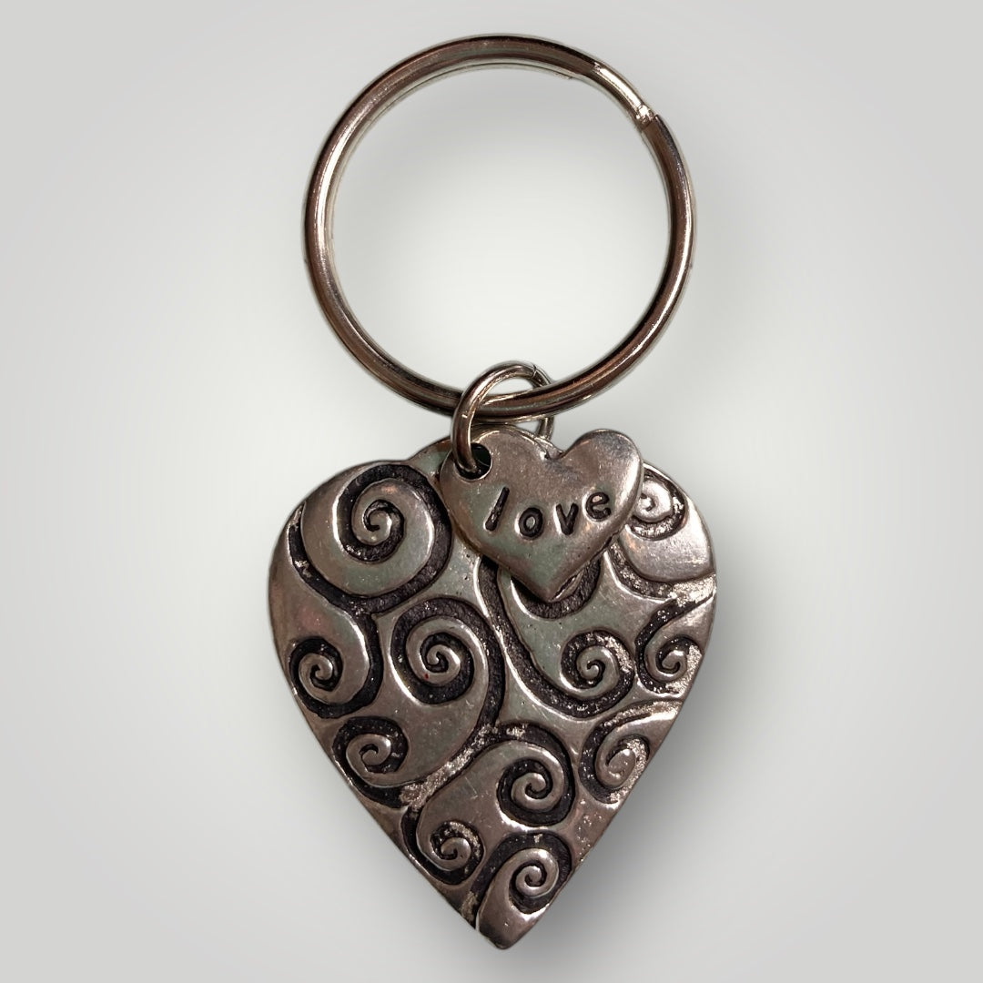 Heart Swirls Pewter Keychain - KC-310