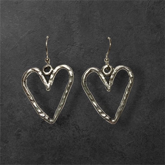 Heart Wire Earrings - Pewter - JER133