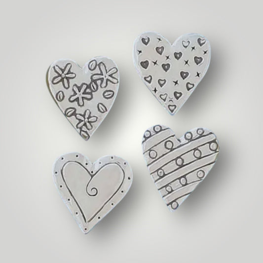 Hearts Magnets - (4 pcs) Pewter - MM85