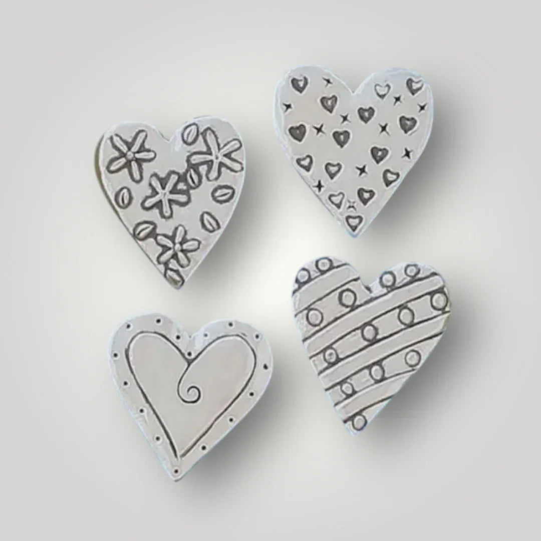Pewter hearts magnets set of four with heart designs