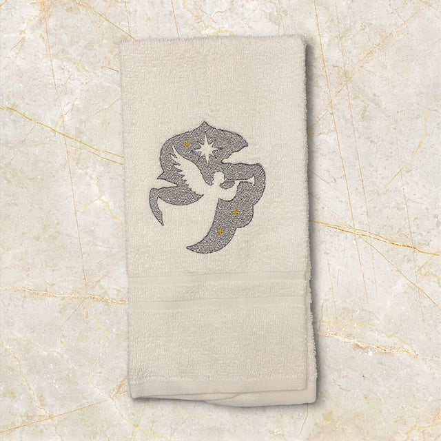 Heavenly Herald embossed embroidered hand towel