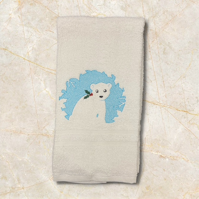 Holly Jolly Polar Bear - Embossed/Embroidered Hand Towel