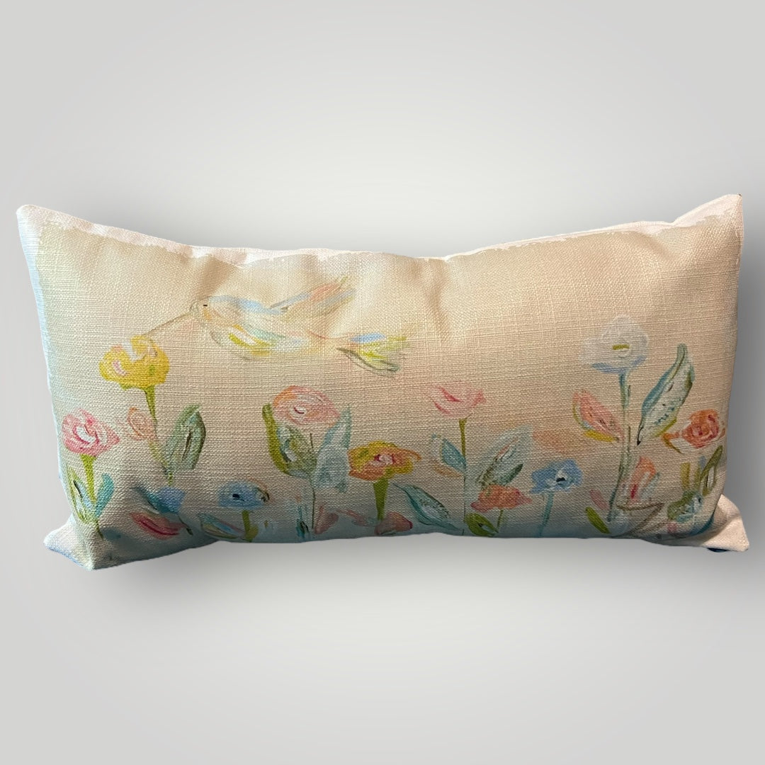 Hummingbird with Flowers Lumbar Pillow