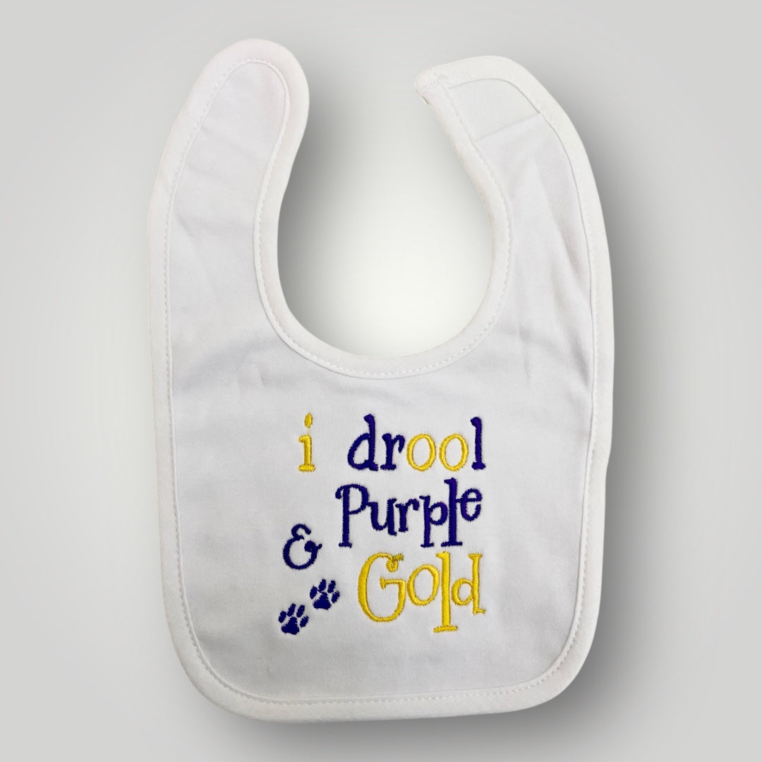 I Drool Purple & Gold Bib