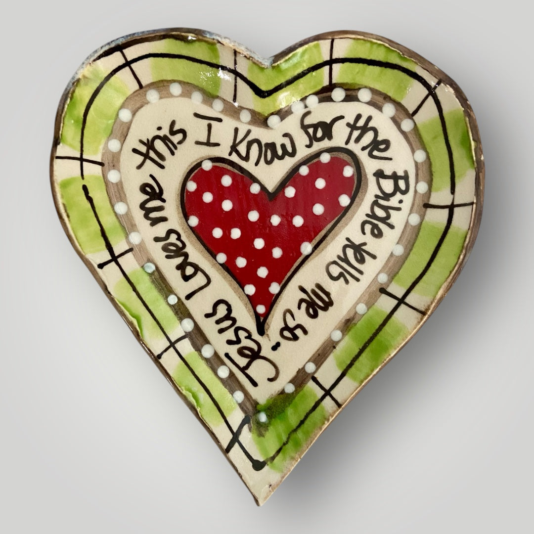 Jesus Loves Me Heart Shaped Tray #1 - Heartfelt Traditions Pottery