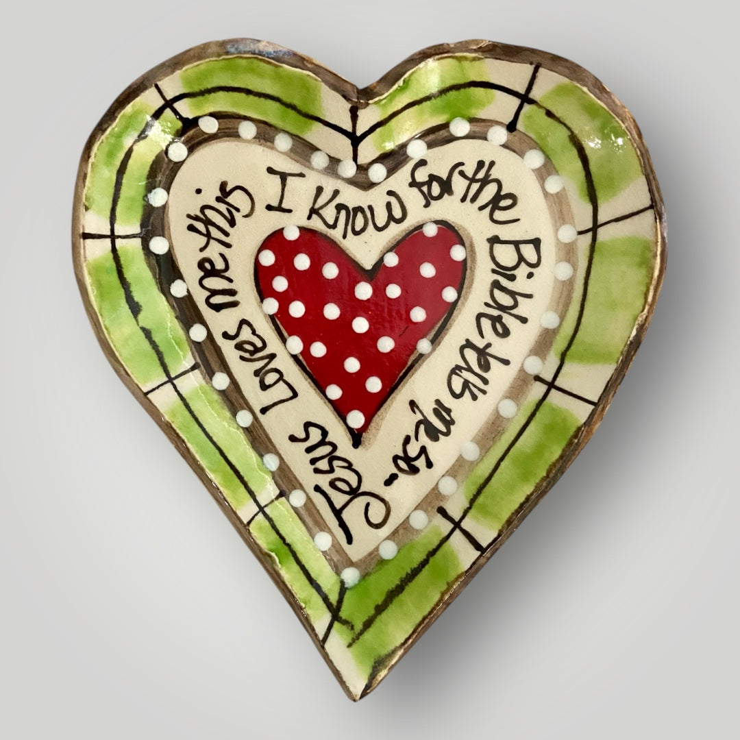 Jesus Loves Me Heart Shaped Tray #2 - Heartfelt Traditions Pottery