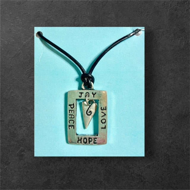 Joy Square Leather Cord Necklace - Pewter - JNL52