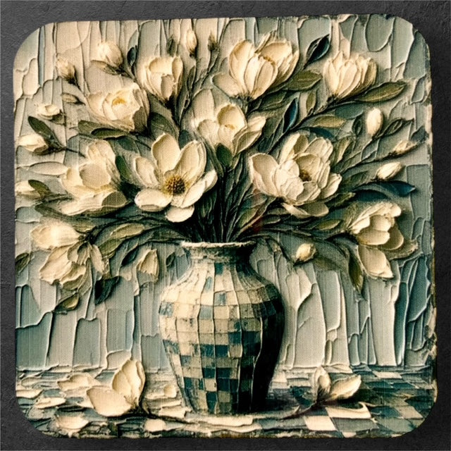 Light Teal Vase with Magnolias - Magnet