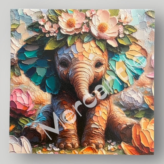 Magnolia Crowned Baby Elephant Calf - Canvas Print