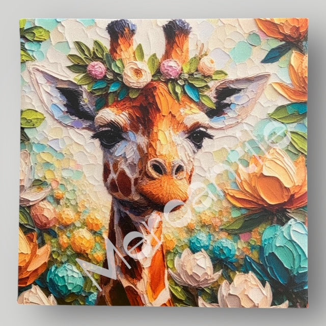 Magnolia Crowned Baby Giraffe Calf - Canvas Print