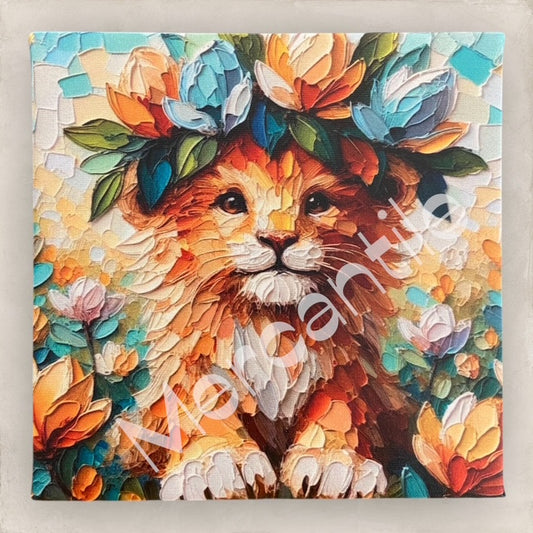 Magnolia Crowned Baby Lion Cub - Canvas Print