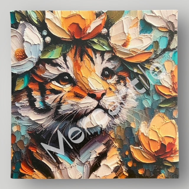 Magnolia Crowned Baby Tiger Cub - Canvas Print