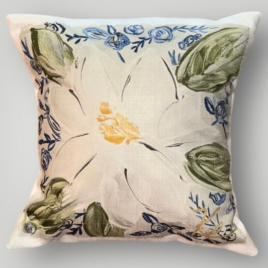 Magnolia with Blue Throw Pillow