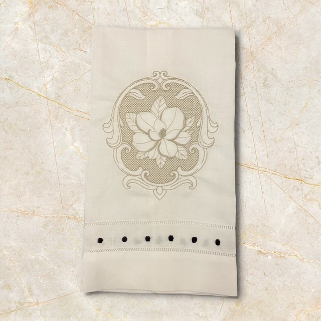 Manor Magnolia Medallion embossed embroidered hand towel