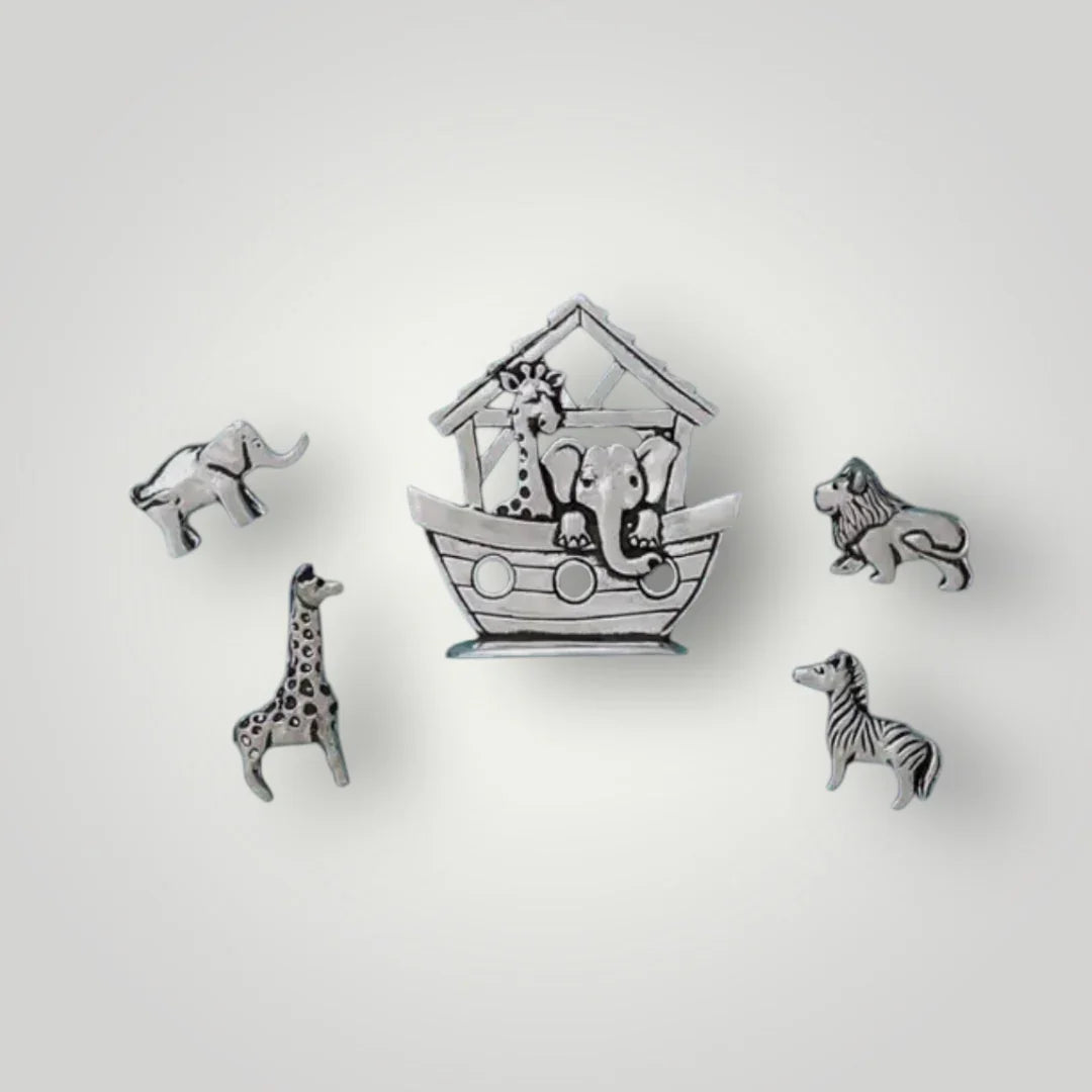 Noah’s Ark pewter miniature set with five animal pieces