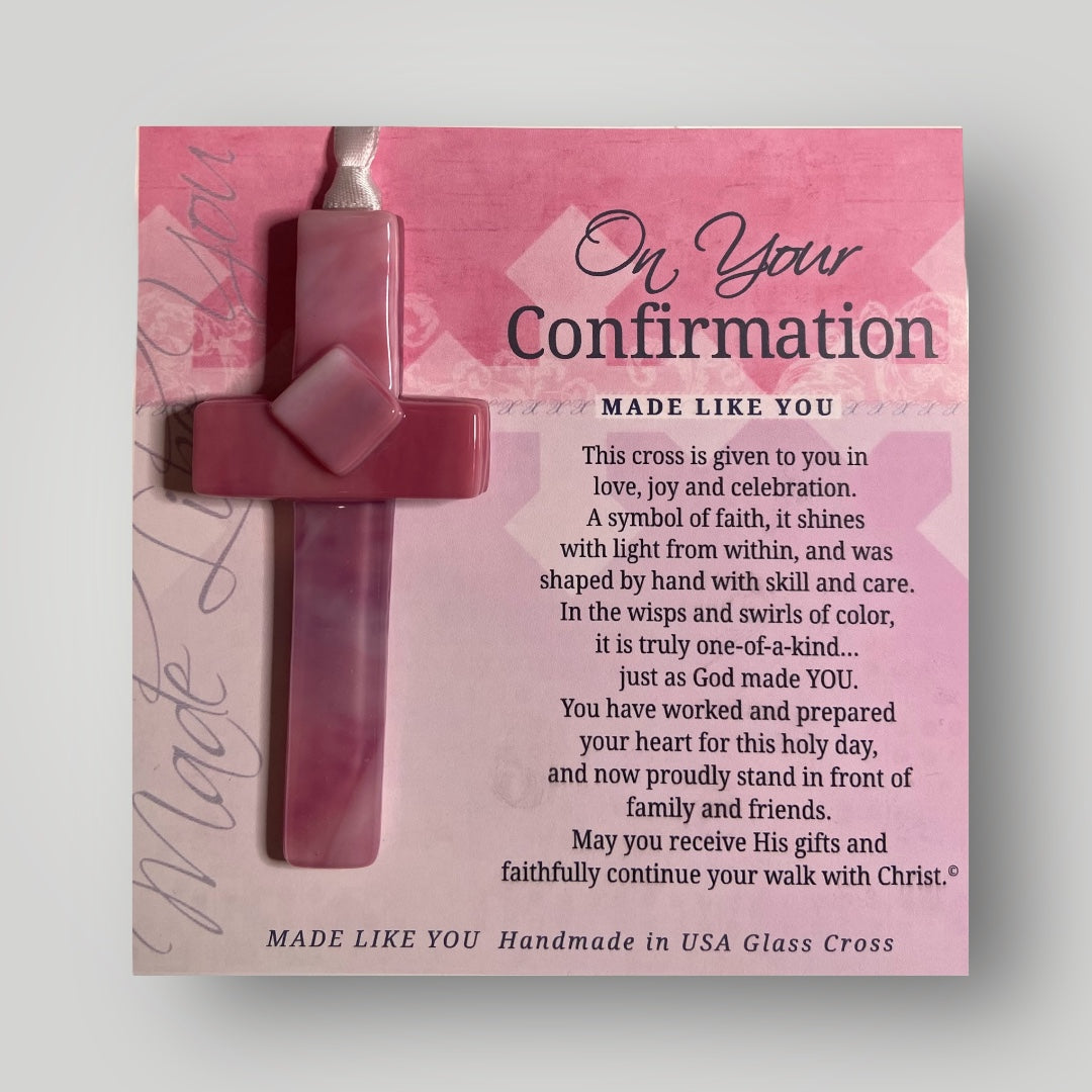 On Your Confirmation Cross I - Handmade Glass - Pink