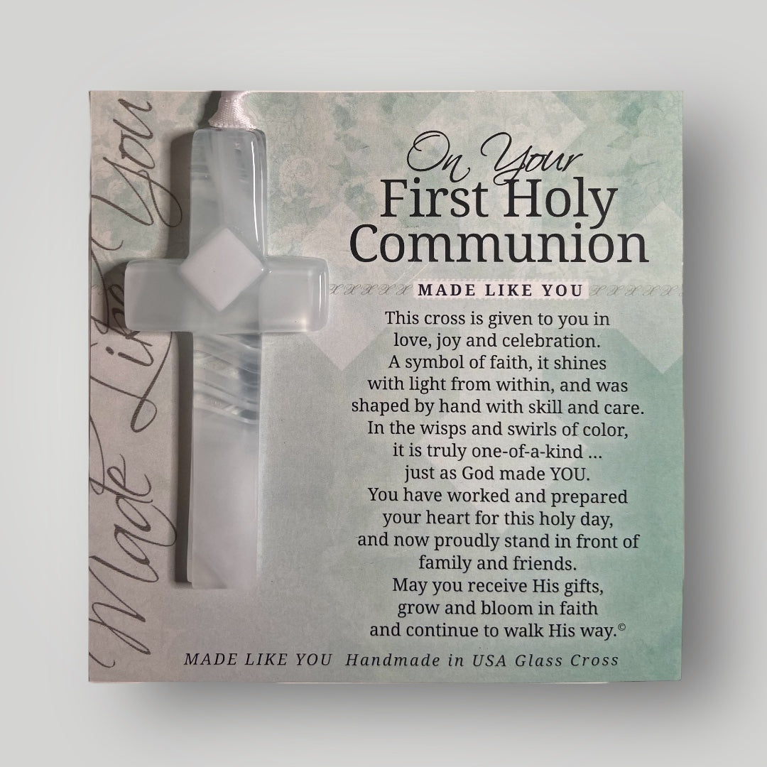On Your First Communion Cross I - White - Handmade Glass