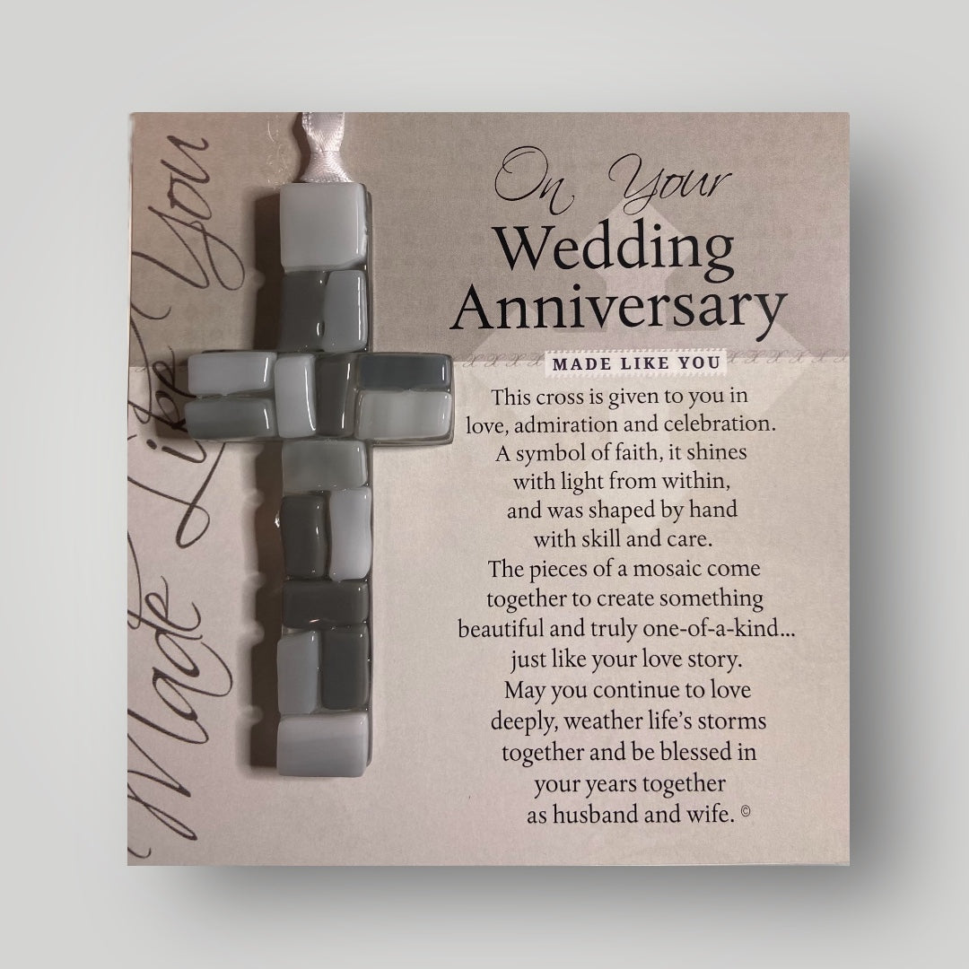 On Your Wedding Anniversary Cross - Handmade Glass
