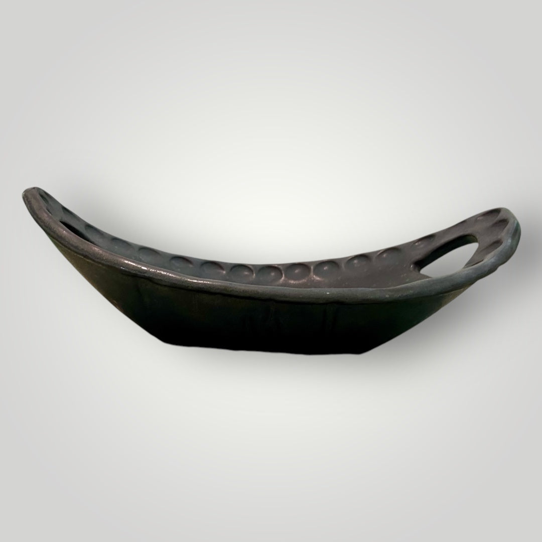 Oval Bowl with Cutout Handles - Peppercorn - Fingerprint Pottery