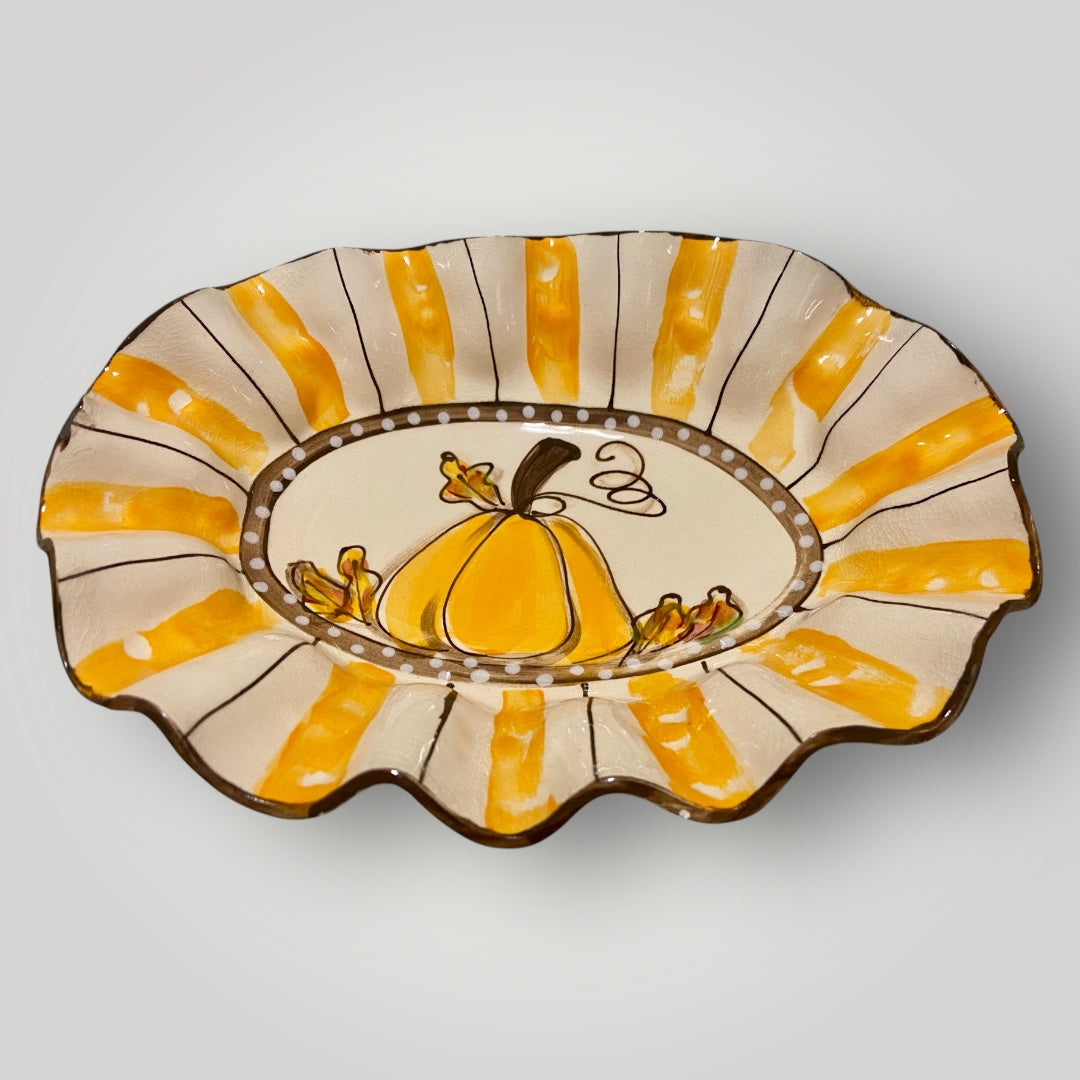 Oval Bowl with Pumpkin & Leaves - Heartfelt Traditions Pottery