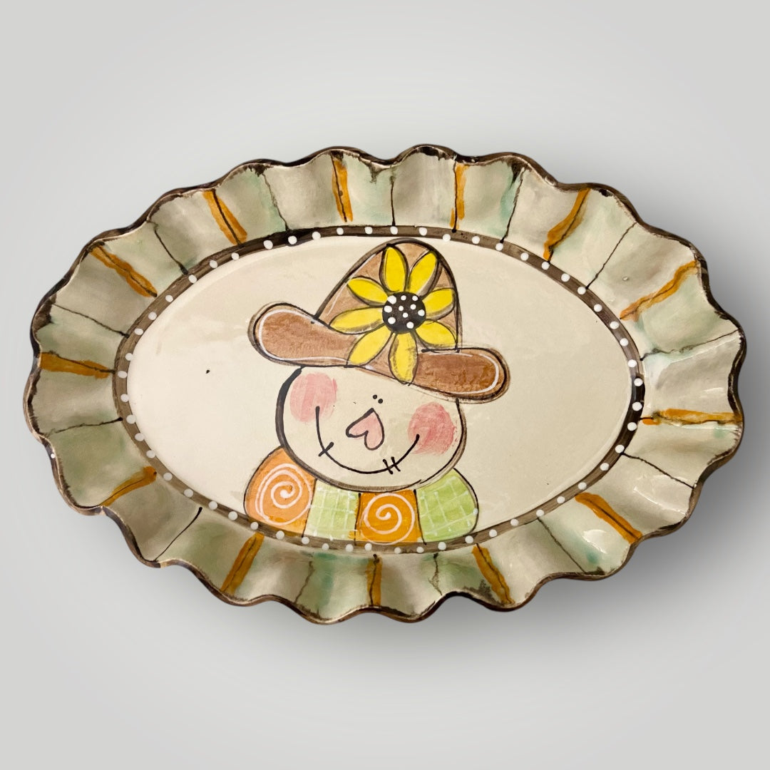 Large Oval Platter with Scarecrow - Heartfelt Traditions Pottery