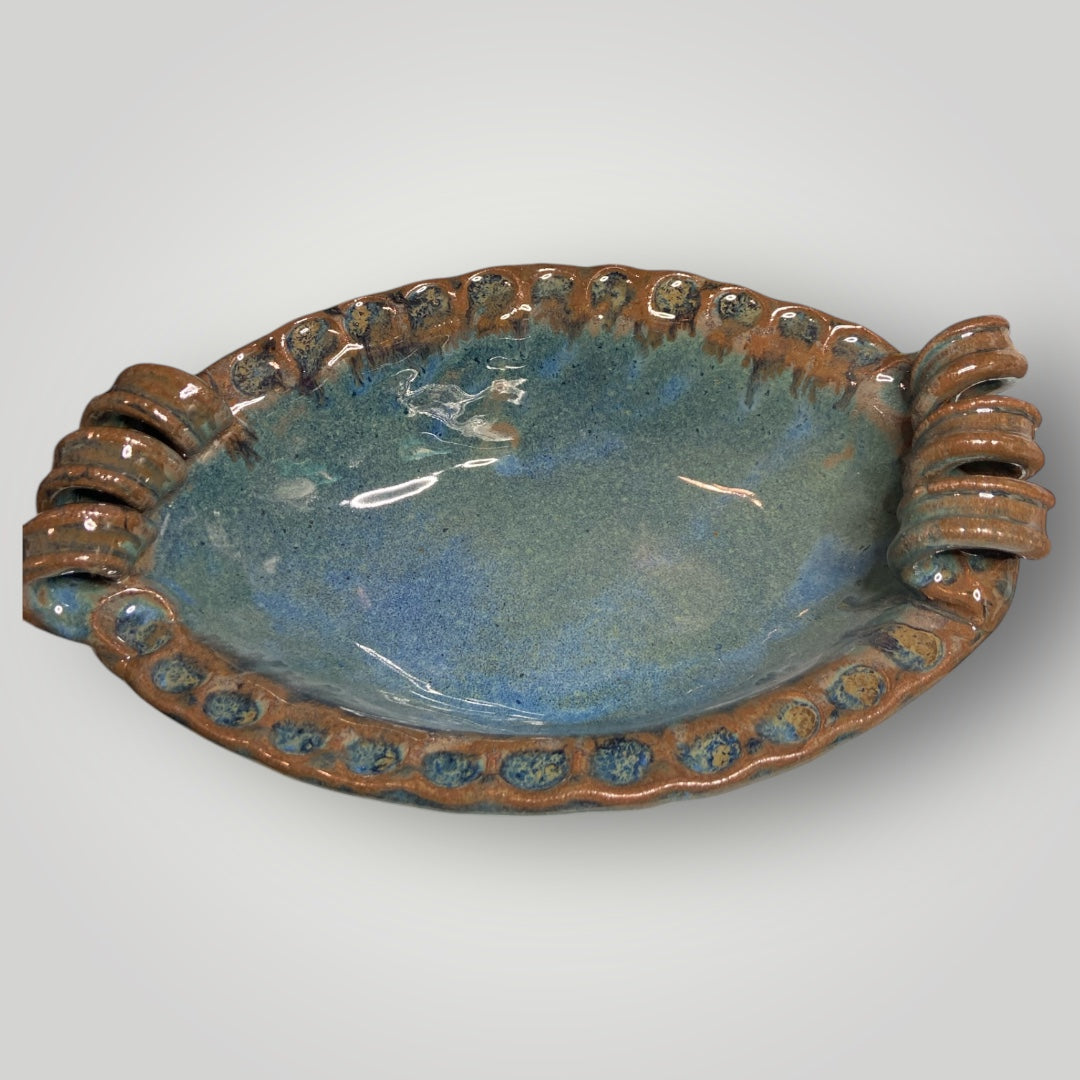 Oval Bowl with Curled Handles - Kiwi - Fingerprint Pottery