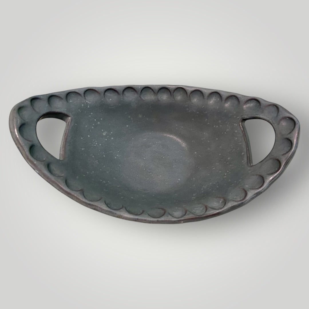 Oval Bowl with Cutout Handles - Peppercorn - Fingerprint Pottery