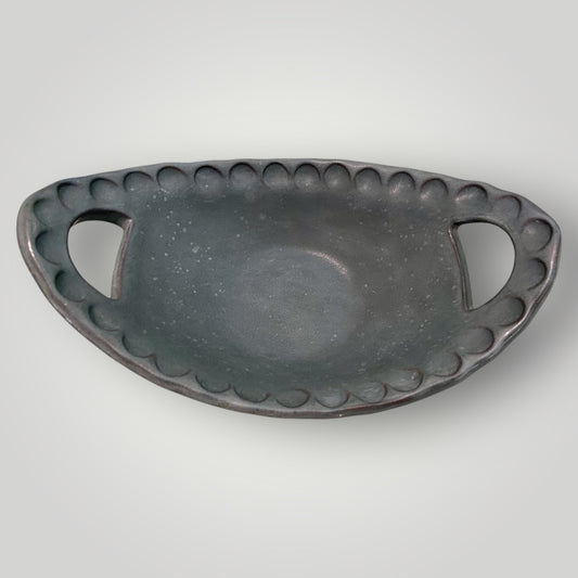 Oval Bowl with Cutout Handles - Peppercorn - Fingerprint Pottery
