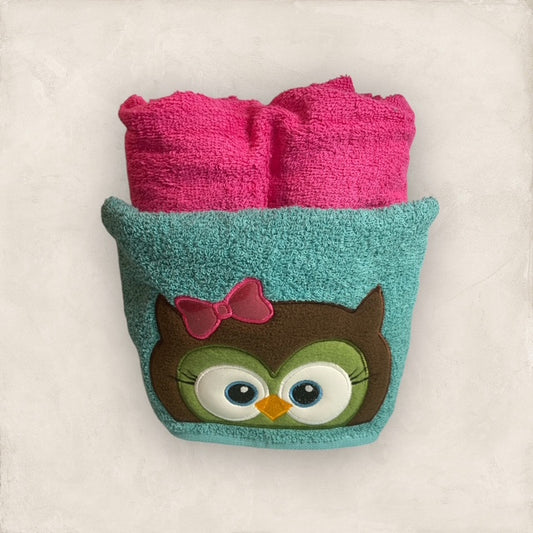 Owl with Bow Hooded Towel - Embroidered