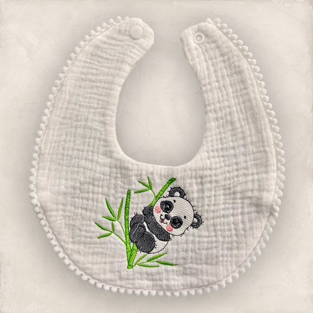 Pom Pom Bib - Panda Bear with Bamboo
