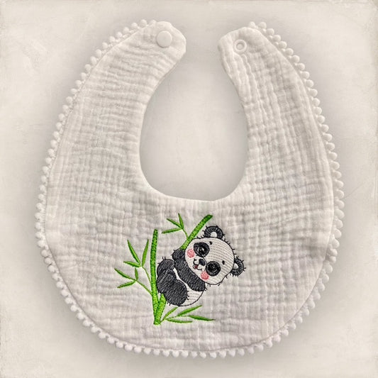 Pom Pom Bib - Panda Bear with Bamboo