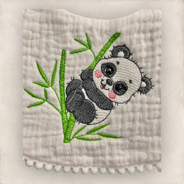Pom Pom Bib - Panda Bear with Bamboo