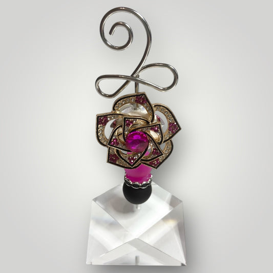 Photo-Memo Holder - Beaded - Hot Pink Flower Spinner