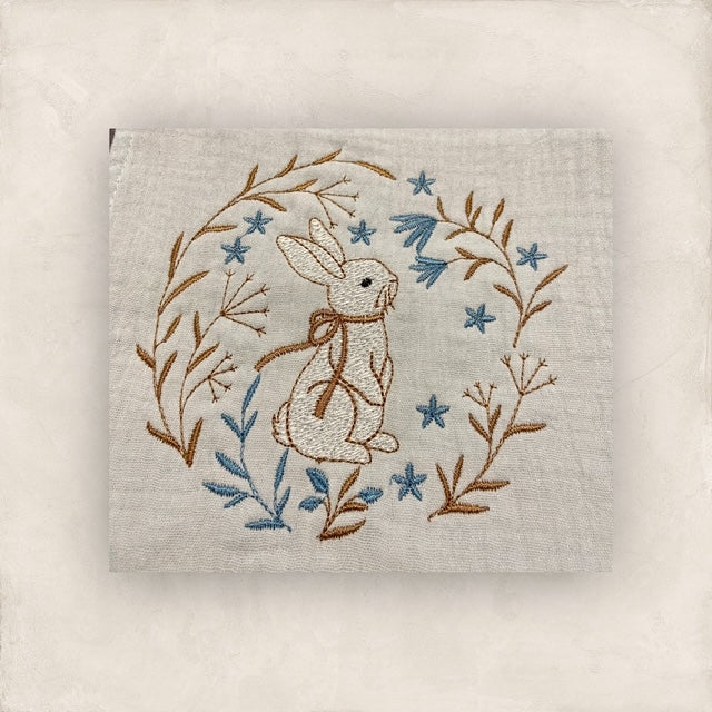 Vintage Rabbit Burp Cloth - Soft Blue