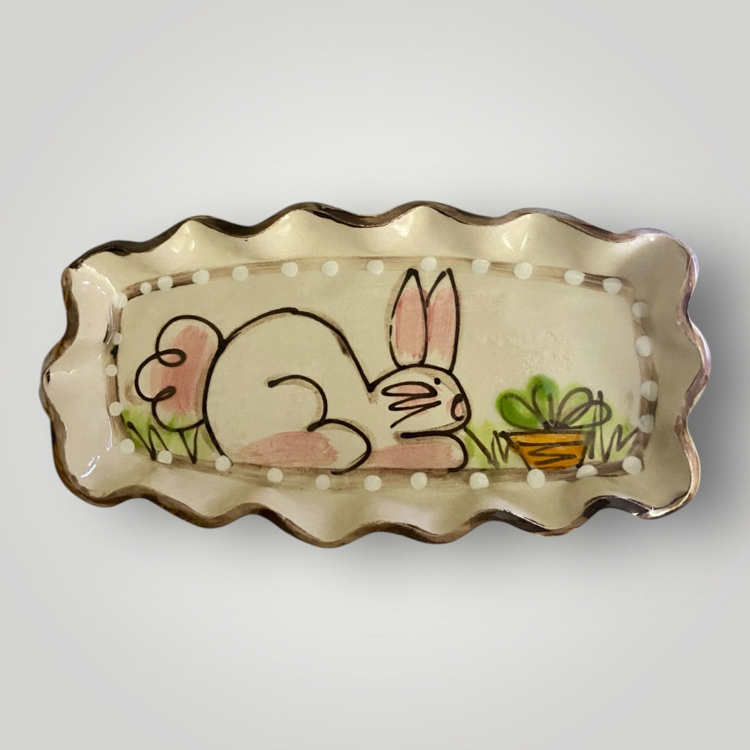 Rectangle Ruffle Tray - Bunny Profile & Carrot - Heartfelt Traditions Pottery