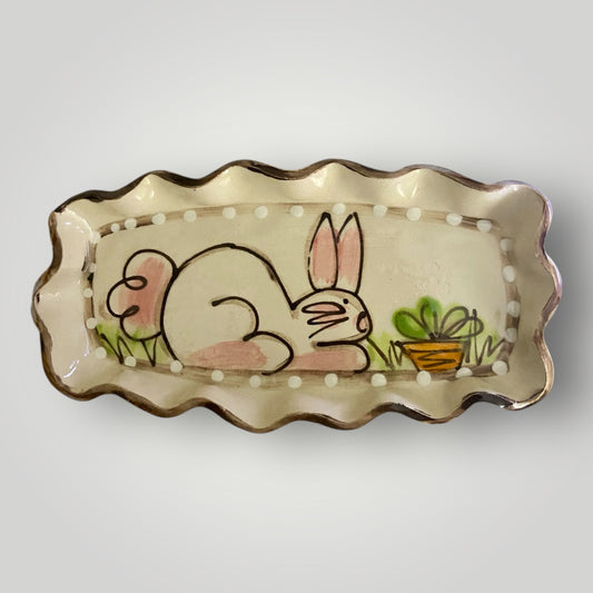 Rectangle Ruffle Tray - Bunny Profile & Carrot - Heartfelt Traditions Pottery
